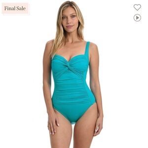 Island Goodness Twist Shirred One Piece Turquoise Size 6